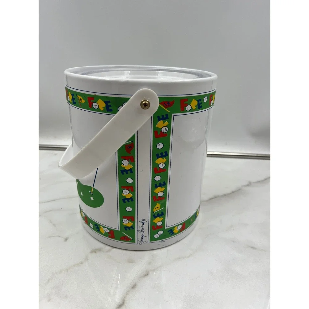 Vintage Georges Briard Golf Ice Bucket Fore Theme White Insulated Barware Lid